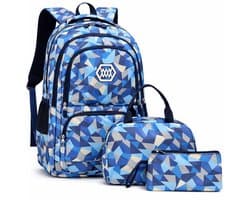 Ultiluxe® Rugzak set - 3 stuks - Blauw/grijs - 48 x 33 x 24 - Rugtas, lunchtas, etui - 15.6 inch laptoptas - Schoolrugzak voor kinderen - School tassen set - 35 L - Schooltas voor jongens en meiden - Schoolrugtas met print - Tas met laptop vak