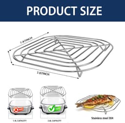 Airfryer rooster - RVS 304 - Vierkant Bakrooster - 20x20cm - grillrooster - Geschikt voor Ninja Foodi - Bakrooster - Afkoelrek & Stoomrek - Airfryer Accessoires - Vaatwasserbestendig - Zilver — thumbnail 5