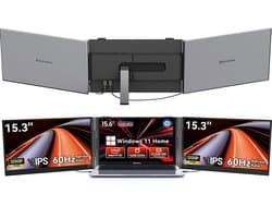 Blackview Hibook6-N150 Laptop (16G+512G) + DCM8 15,3" Dubbele Draagbare Monitor Set, Professioneel Creatie & Kantoor Accessoires (Laptop Tas/Muis/Toetsenbordstickers, Grijs)