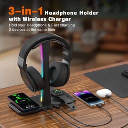 Hoofdtelefoonstandaard met 15W Draadloze Oplader en RGB Verlichting — thumbnail 4