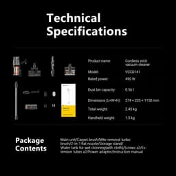 DEERMA T30W XT 2 in 1 Steelstofzuiger - 450W/45KPa/60min - Steelstofzuiger Draadloos - 1L - LED-Display - Groen licht - Voor Tapijt, Harde Vloeren en Dierenharen - zwart — thumbnail 5