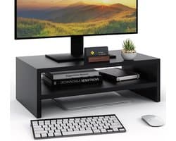 Monitorstandaard 2-Traps – Computerstandaard met Opbergruimte – Laptop & Monitor – zwart