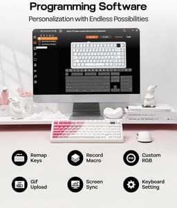 EPOMAKER x AULA F75 MAX - Roze / Wit - Mechanisch Draadloos Toetsenbord - RGB - 75% - QWERTY - Gaming Keyboard - Leobog Reaper Switch — thumbnail 2