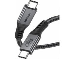 Sounix USB C kabel - Snellader 240w - 80Gbps - Opladen en dataoverdracht - 8K@60Hz - Geschikt voor smartphone en laptop - Certified Cable - Thunderbolt - 2 Meter - Zwart
