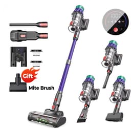 Hennova Draadloze stofzuiger - Steelstofzuiger - Vacuum cleaner - 4 Opzetstukken - 650W - 55kPa zuigkracht - 3 Snelheden - 1.2L capaciteit - LED-display - Paars/zwart - 110cm hoog — thumbnail 1