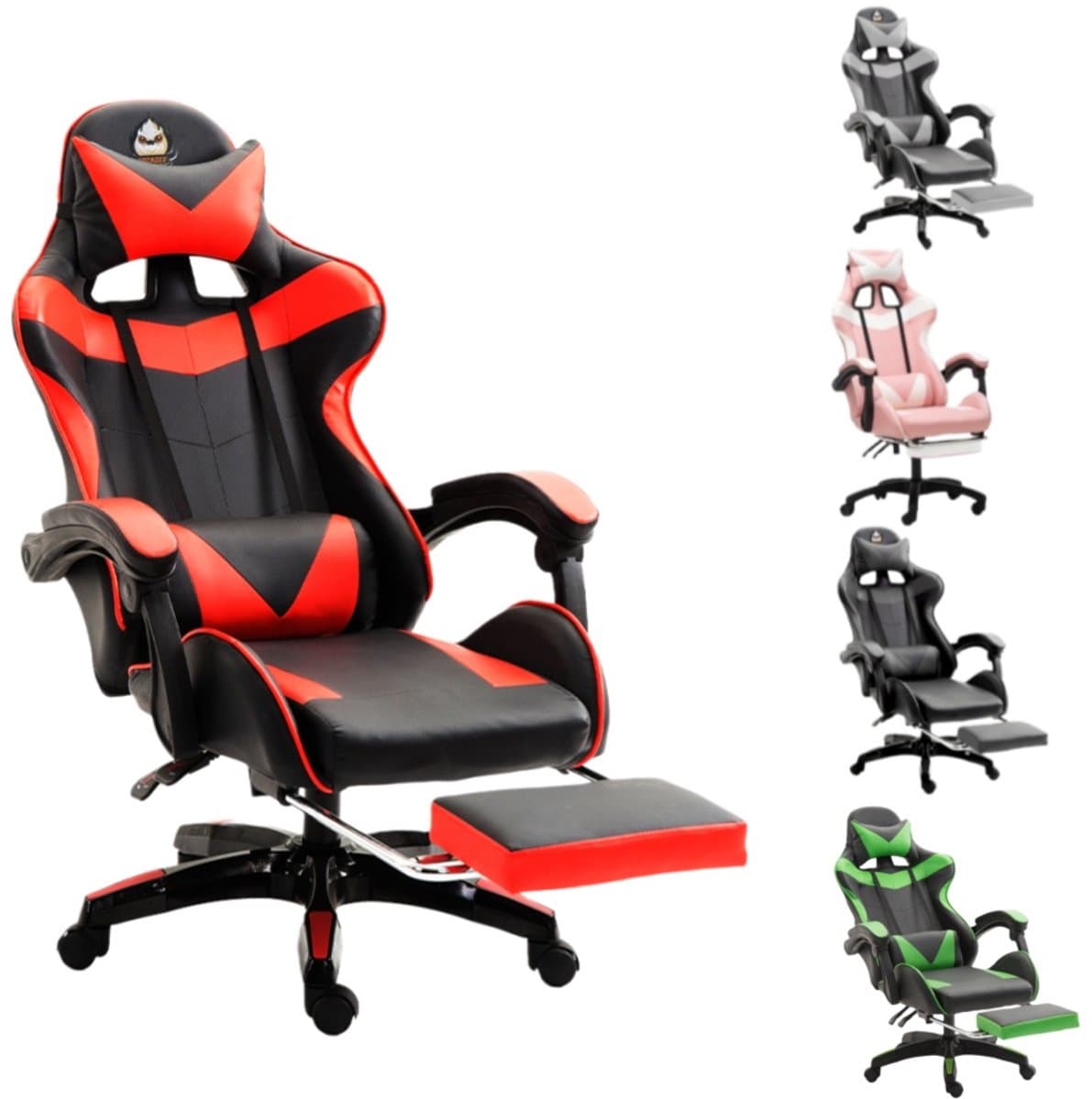 GOTAGEE Gamingstoel Bureaustoel Ergonomische Gamestoel Met Lendensteun un voetpedalen Hoogte en Ligfunctie Zwart-Rood — afbeelding 1