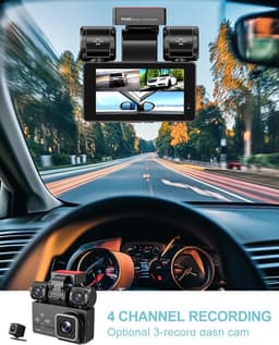 4-kanaals wifi-dashcam voor in de auto, 360-graden panoramische bescherming met WDR, 1080p HD-camera's voor en achter, draaibare lens, infrarood nachtzicht, videorecorder — thumbnail 3