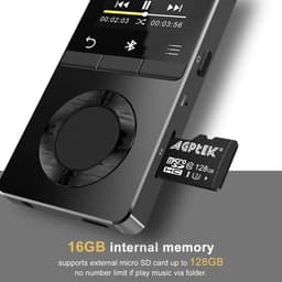AGPTEK 16GB Bluetooth 4.0 MP3-luidspreker met aanraaktoetsen, metalen muziekspeler voor sport, aparte volume-/vergrendelingsknop, ondersteunt geheugenkaarten tot 128 GB (niet meegeleverd), zwart — thumbnail 3