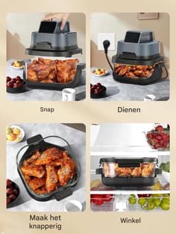 Draagbare Heteluchtfriteuse Set - 4 in 1 Airfryer - Bakken Recrisp en Max Crisp Functie - 4L en 1 5L Capaciteit - Compacte Airfryer met Afneembare Glazen Trays en Deksel - Heteluchtfriteuse voor 6 Porties Blauw - Airfryer - Friteuse - Heteluchtoven — thumbnail 2