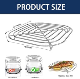 Roestvrijstalen Stoommand - Roestvrijstalen Stoommandje Geschikt Voor Ninja Crispi Heteluchtfriteuse - 20 X 20 Cm - Grillrooster - Accessoire Geschikt Voor Airfryer - Stoomrek - Vaatwasmachinebestendig - Zilver — thumbnail 5