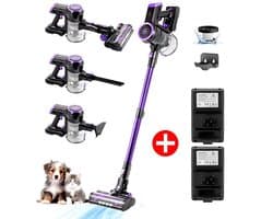 AG4200 Steelstofzuiger Draadloos – 2 Accu’s – 90 Min Stofzuigen – Krachtige Stofzuiger Zonder Zak – Geschikt voor Dierenharen – 2-in-1 Kruimeldief – Compact & Lichtgewicht – Verstelbare Stang - Deep Purple
