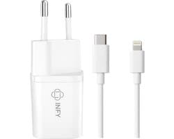 USB-C Snellader 20W met USB-C naar Lightning Kabel 1 Meter – Geschikt voor iPhone t/m 14 – Compacte Power Delivery Oplader – Wit