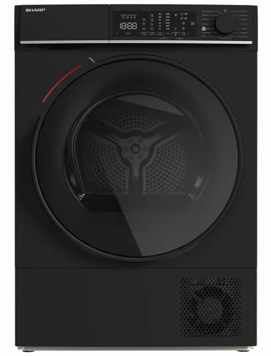 Sharp warmtepomp droger - 10KG - energie label D - 15 programma's - WIFI - LED trommelverlichting - white LED display - mat zwart — afbeelding 1