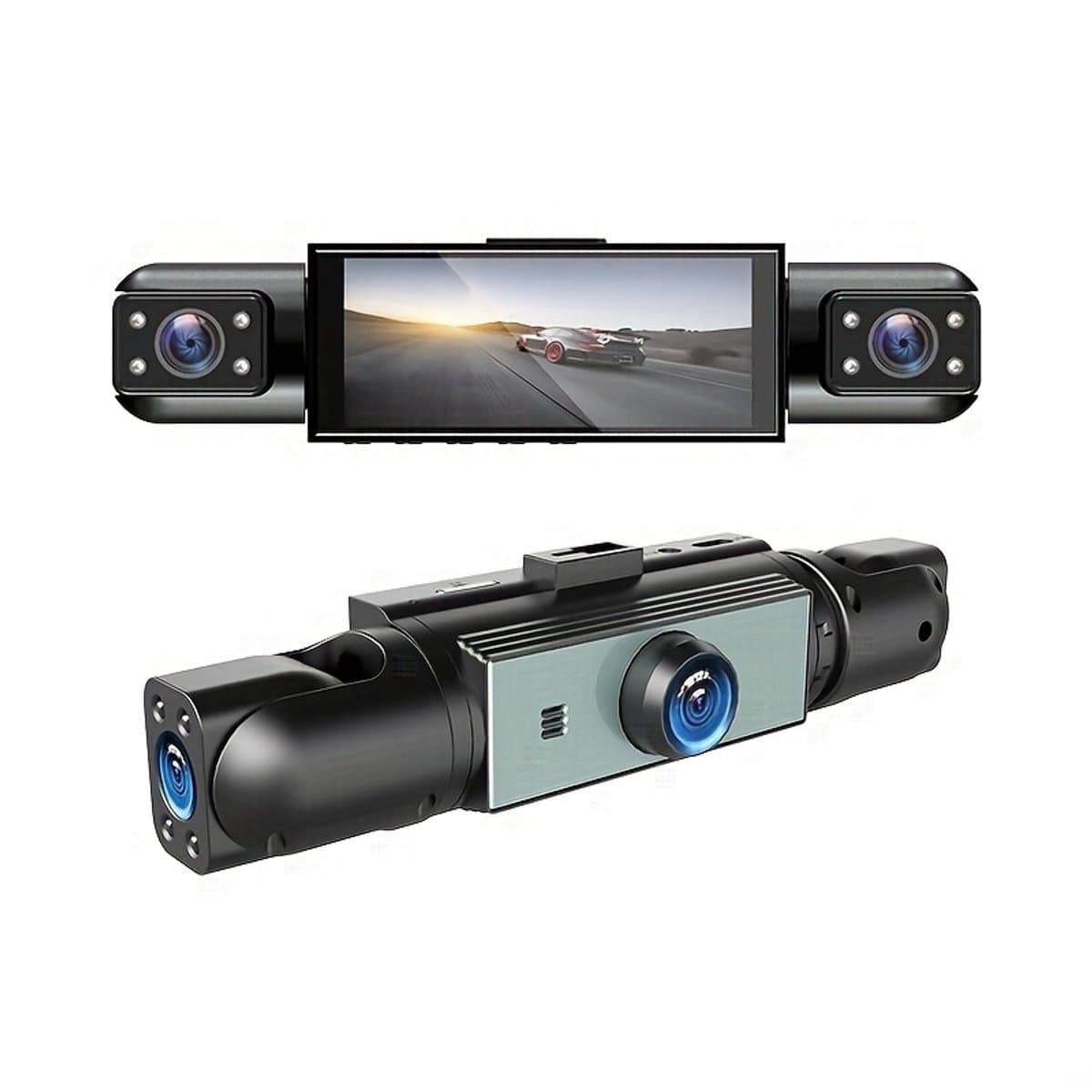 Dashcam met vier camera's – voor- en ingebouwde lenzen, links en rechts draaibare lenzen, 3,16-inch IPS-scherm, infrarood nachtzicht, 170° groothoeklens, loopopname, zwaartekrachtsensor, 24-uurs parkeerbewaking (versie zonder geheugenkaart) — afbeelding 1