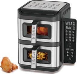 Dubbele Mand Airfryer - Heteluchtfriteuse - Gezond Koken - Dubbele Kook Synchronisatie - 12L Totale Capaciteit - Zwart RVS — thumbnail 1