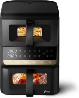 Airfryer met 2 Vaks - Olievrije Frituurpan - Gezond Koken - Verticale Dubbele Lade - 10 Liter Capaciteit - Zwart — thumbnail 1