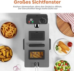 Friteuse Roestvrij Staal - Frituurpan Elektrisch - Knapperige Snacks Maken - Koude Zone Technologie - 3 Liter Capaciteit - Zilver — thumbnail 4