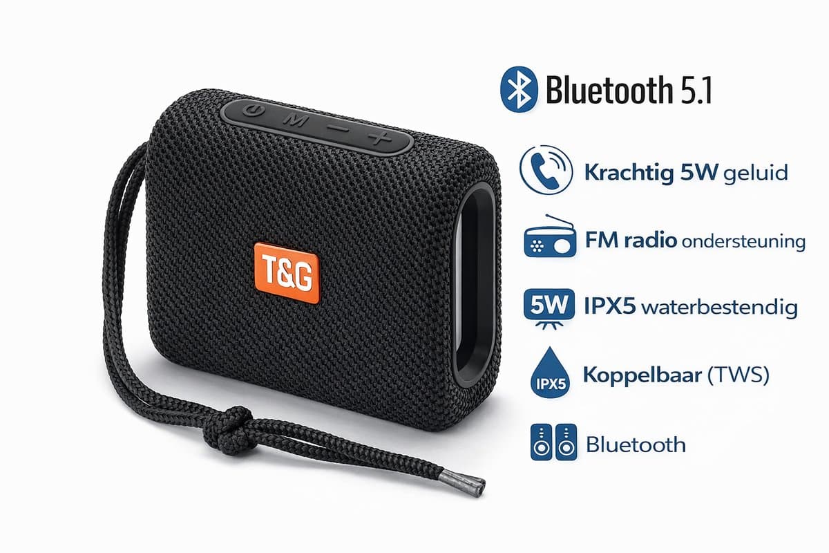 Draagbare Bluetooth Speaker Zwart – Mini Waterproof IPX5 – 5W Krachtig Geluid – AUX, USB & TF – Handsfree Bellen – Compacte Draadloze Speaker — afbeelding 1