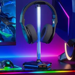 Hoofdtelefoon Stand - Headset Houder - Gaming Bureau - Met RGB Verlichting - 14 x 9.9 x 25 cm - Regenboog — thumbnail 1