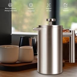 French press koffiezetapparaat – Roestvrijstalen Franse pers voor keuken en reizen – Stevig mini design – Compacte camping koffie maker — thumbnail 2