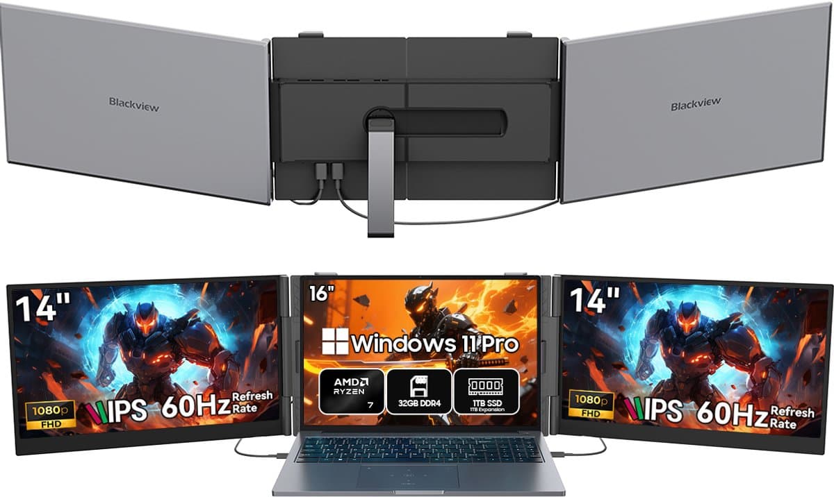 Blackview GamiBook8 Gaming Laptop (AMD Ryzen7 7735HS/32G/1TB) + DCM6 14" Dubbele Draagbare Monitor Set, Efficiënt Multitask Accessoires (Laptop Tas/Muis/Toetsenbordstickers, Grijs) — afbeelding 1