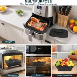 8.2 Inch Inklapbare Siliconen Air Fryer Liner Met Deksel - Airfryer Accessoires - Herbruikbaar - Voor 5.8 - 8 Qt - Zwart — thumbnail 2