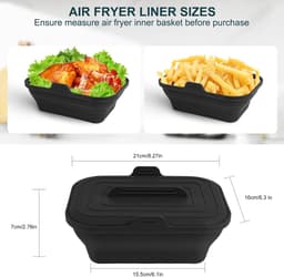 8.2 Inch Inklapbare Siliconen Air Fryer Liner Met Deksel - Airfryer Accessoires - Herbruikbaar - Voor 5.8 - 8 Qt - Zwart — thumbnail 4