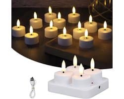 Oplaadbare LED-Theelichtjes - LED-Kaarsen Met Oplaadstation voor Thuis, Restaurants, Feestdagen en Bruiloftsdecoratie - 4 Kaarsen (Exclusief Afstandsbediening)