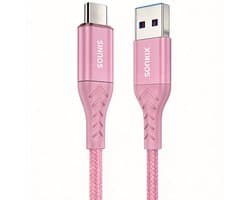 Sounix USB C kabel - USB 3.2 naar USB C - 3A60W Snellader - 10Gbps datakabel - 2 Meter - Geschikt voor smartphone en laptop - Nylon - Roze