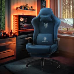 Dowinx Ergonomische Gamingstoel – Verstelbaar Massage-Lendenkussen – Microvezel Velours – Dik Zitkussen – Uitschuifbare Voetensteun – Verstelbare Armleuningen – 160° Verstelbare Rugleuning – blauw — thumbnail 3