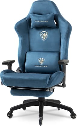Dowinx Ergonomische Gamingstoel – Verstelbaar Massage-Lendenkussen – Microvezel Velours – Dik Zitkussen – Uitschuifbare Voetensteun – Verstelbare Armleuningen – 160° Verstelbare Rugleuning – blauw — thumbnail 2