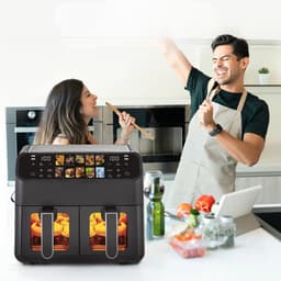Norvia - Dubbele airfryer - XXL - 9L - 2000 W - 2 manden - 10 vooraf ingestelde kookprogramma's - Helder kijkraam - 200°C — thumbnail 5