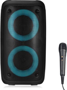 Draagbare Bluetooth Speaker – Draadloze Luidspreker met Kleurrijke LED-verlichting – Hoge Volume Output – Incl. Microfoon – Voor Buiten, Feesten & Camping – Zwart — thumbnail 1