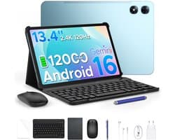 POCKAM P13 Pro - Tablet - Tablets - 12 GB RAM + 256 GB ROM (2 TB/TF) - 13,4 inch FHD+120 Hz - Android 16 - UNISOC T7280 - 12000 mAh/18W - 4G LTE - Wi-Fi 5 - Bluetooth 5.0 - Inclusief toetsenbord, muis, Stylus en hoesje - Dubbele luidsprekers - Blauw