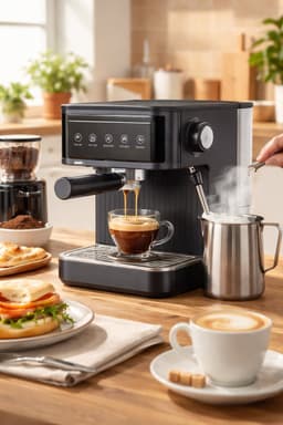 Jurrys Espressomachine - Koffiemachine - Pistonmachine - Cappuccinoapparaat - Melkopschuimer - 1.5L Inhoud - 20 bar - Zwart — thumbnail 3