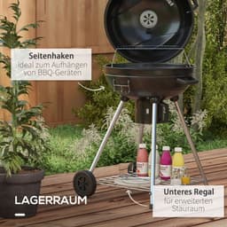 Premie Houtskool Barbecue - Kogelgrill - Houtskoolgrill - Grillrooster - Grilloppervlak Ø54 cm - met Warmhoudrek, Opbergplank, Aslade, Thermometer - BBQ voor Kamperen, Buiten, Tuin - 55 x 65 x 89 cm - Zwart — thumbnail 2