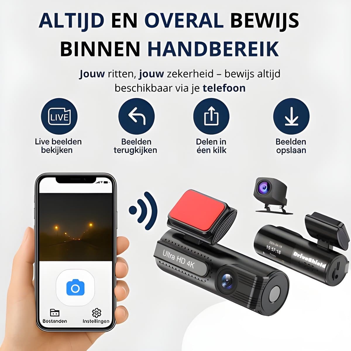 DriveShield Pro 4K Dashcam – Voor & Achter – 128GB – GPS – Wifi — afbeelding 1