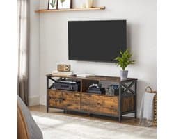 Rustieke TV-meubel met Stalen Frame - 2 Opbergkasten - 3 Planken - Verstelbare Poten - Geschikt voor Televisies tot 55 inch - 120 x 40 x 50 cm