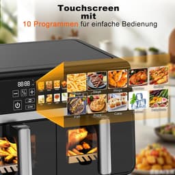 NETTLIFE Dubbele Kamers Heißluftfritteuse 10L (5+5L) - Dual Zone Airfryer met Sichtvenster - SYNC & DUAL Functie - 2200W Touchscreen - 24h Timer & Spülmaschinengeeignet — thumbnail 2