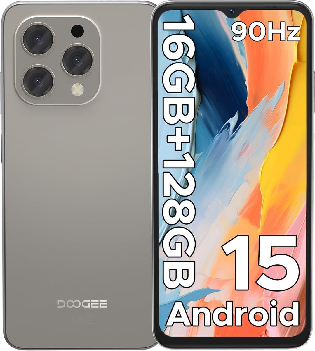 DOOGEE N55 - Smartphone - 16 GB RAM + 128 GB ROM（2TB/TF） - 6.56 inch + 90Hz IPS - 4G Dual SIM - 5150mAh - Android 15 - 5G WiFi - Face ID - GPS - Widevine L1 - Natuurlijk — afbeelding 1