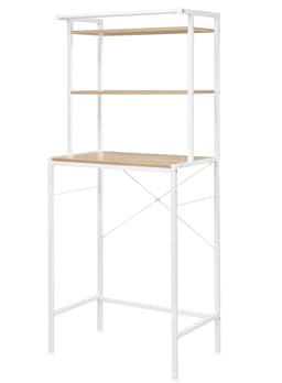 LabelOne Wasmachine Kast - Wasmachine Ombouw - Wasmachine Rek - Opbergrek - 3 planken - metalen frame - 67x40x162 cm - wit/hout — thumbnail 2