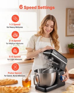 VEVOR Keukenmachine Elektrische Deegmixer 7,84L 1400W Zwart Standmixer — thumbnail 2