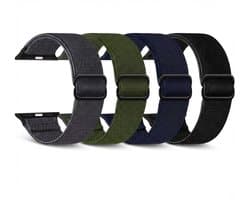 set van 4 horloge bandjes voor dames heren nylon geweven smartwatch band geschikt voor Apple Watch 42mm (serie 1 / 2 / 3) / 44 mm / 45 mm / 46 mm (serie 10 / 11) / 49 mm (Ultra 1 / 2 / 3) – verstelbare woven band