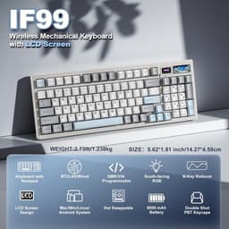 YUNZII IF99 - Draadloos Mechanisch Gaming Toetsenbord - 98% Layout - Display - RGB - Hot-Swap - Bluetooth/2.4 GHz/USB-C - Gasket Mount - Programmeerbaar - Wit — thumbnail 2