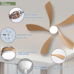 Stille Plafondventilator met Verlichting, Afstandsbediening en Timer (132 cm) — thumbnail 2