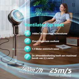 Staande ventilator 50W - Statiefventilator met 6 Snelheden en 3 Modi - Vloerventilator met met Afstandsbediening - Stille Ventilator in Hoogte Verstelbaar 90 tot 110 cm - Timer - Kantelbaar en Oscillerend - 23dB - Donkerbruin — thumbnail 5