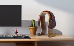 longziming -Koptelefoonstandaard - Koptelefoonhouder - Houten Bureauaccessoire - Kabelbeheer - Antislipbasis - Noten- en berkenhout - Handgemaakt retroontwerp - 1 stuk — thumbnail 3
