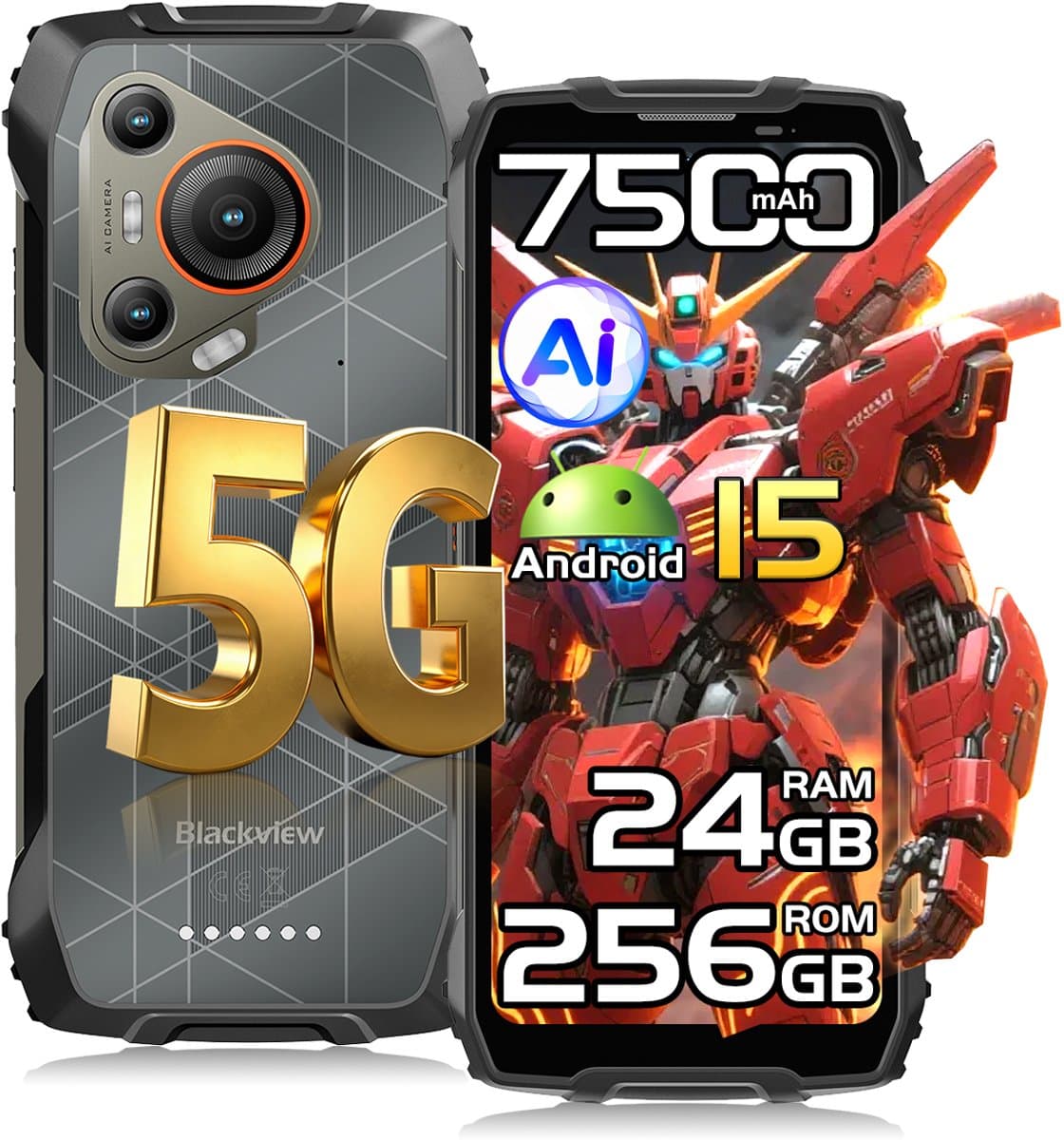 Blackview BL7000 - Smartphone 5G - 6.78 inch - Android 15 - 24GB RAM - 256GB ROM - 50MP Camera - 7500mAh - IP68 Waterdicht - NFC - OTG - GPS - FM - Zwart — afbeelding 1