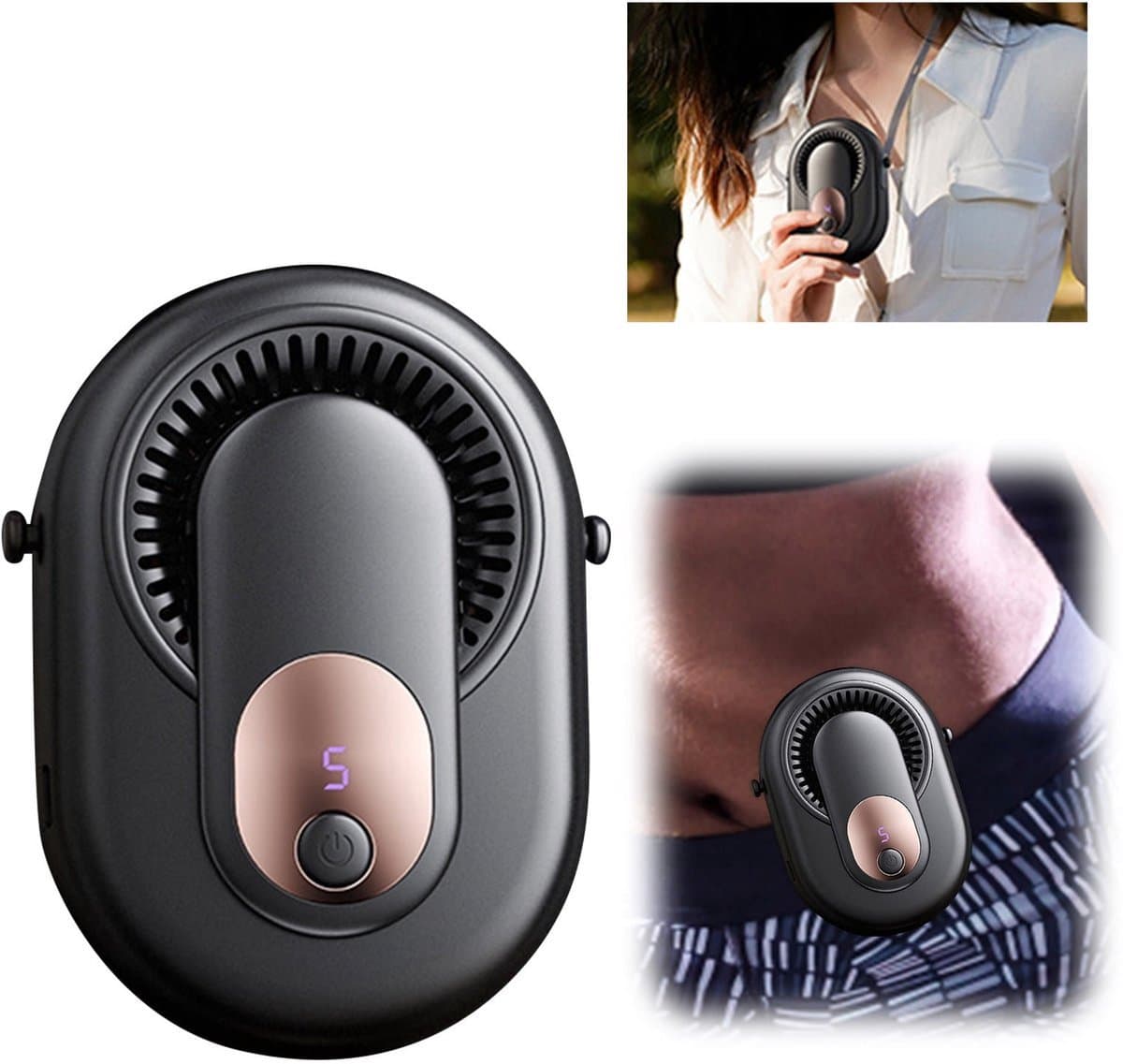 Tailleventilator - Draagbare Ventilator - 4-in-1 - Bladloos - 5 Standen - Digitaal Display - USB Oplaadbaar - voor Nek Taille Hand en Tafel - Zwart — afbeelding 1