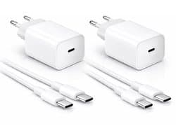 Vastiq Power® 2x USB-C Oplader 20W Snellader Set – 2x Power Delivery Adapter met 2x USB-C Kabel 2m (60W) – Complete Oplaadset – Wit